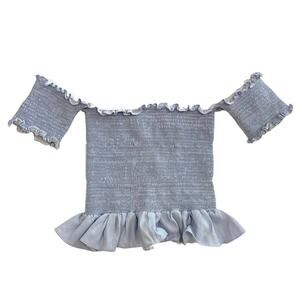 Peixoto Women's Nina Smocked Chambray Crop Top Ruffle Detail Blue Size XS Fairy